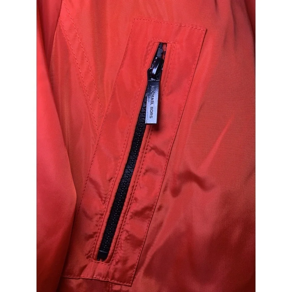 Michael Kors Red Utility Jacket Size XL Zip Pockets Zip-up Quilted Inside